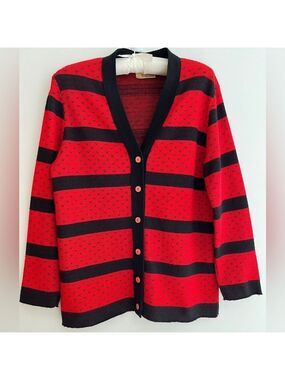 PARIS STAR Vintage Acrylic Cardigan V Neck Stripes Layer Cozy 70’s Academia Cozy